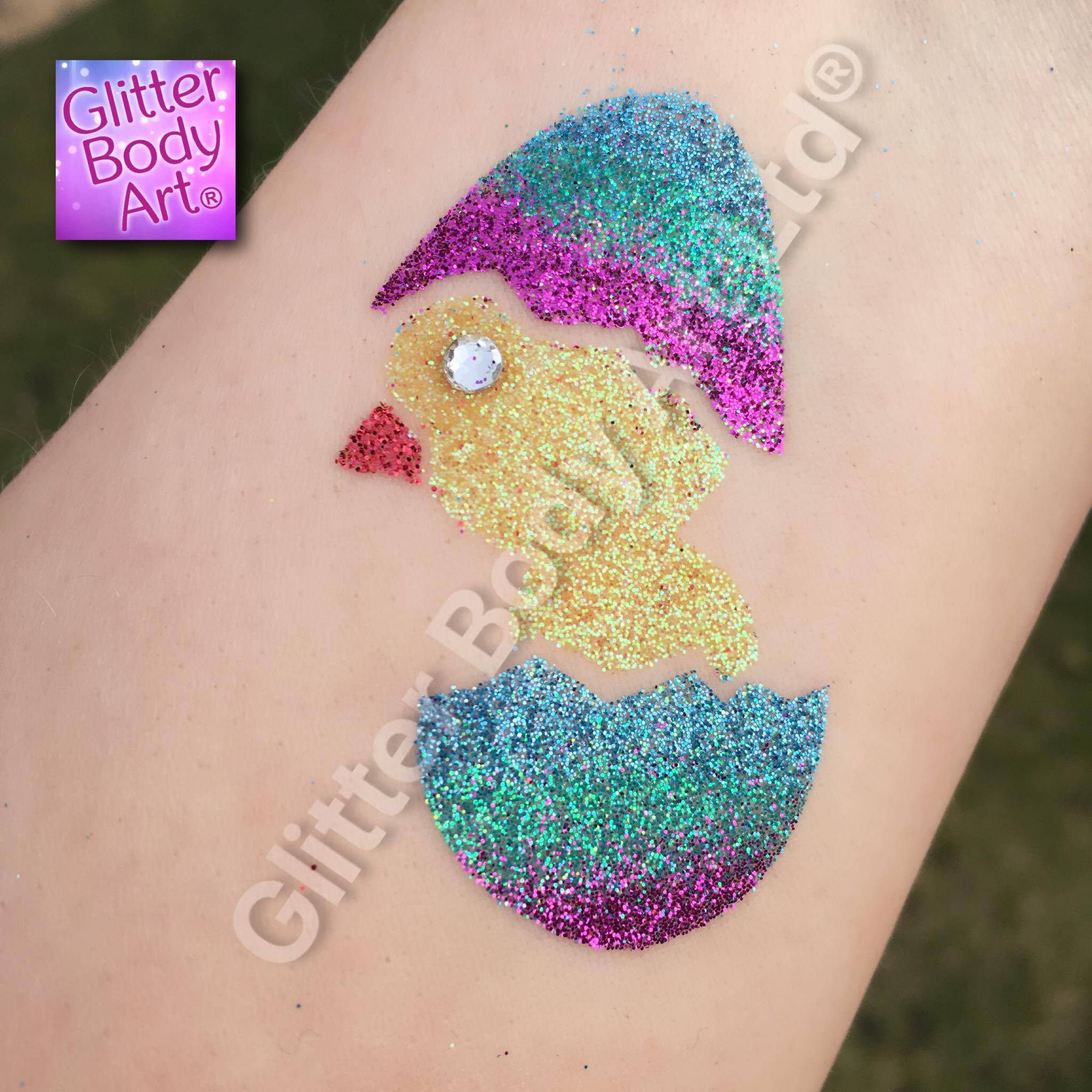 easter chick easter glitter tattoo stencil of baby chick in an egg