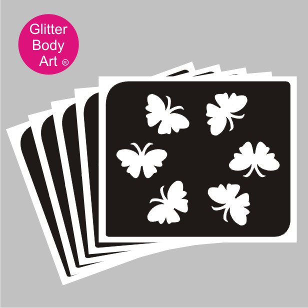 butterfly_glitter_tattoo_stencil_083 6 mini butterfly flying in a circle temporary tattoo stencil