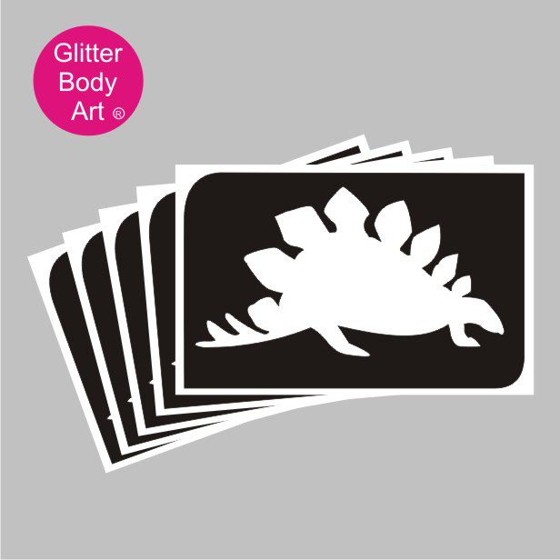 dinosaur_glitter_tattoo_stencil_013 Stegosaurus dinosaur temporary tattoo stencil in packs of 5 self adhesive stencils