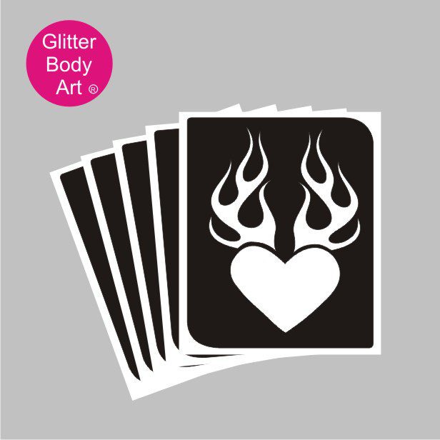 heart_glitter_tattoo_stencil_122 hearts and flames temporary tattoo stencil