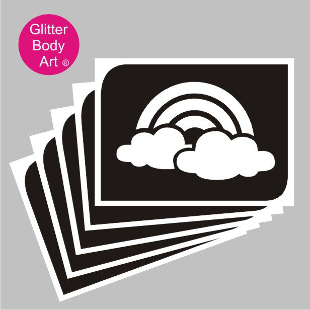 rainboww_glitter_tattoo_stencil_143 rainbow with clouds temporary tattoo stencil