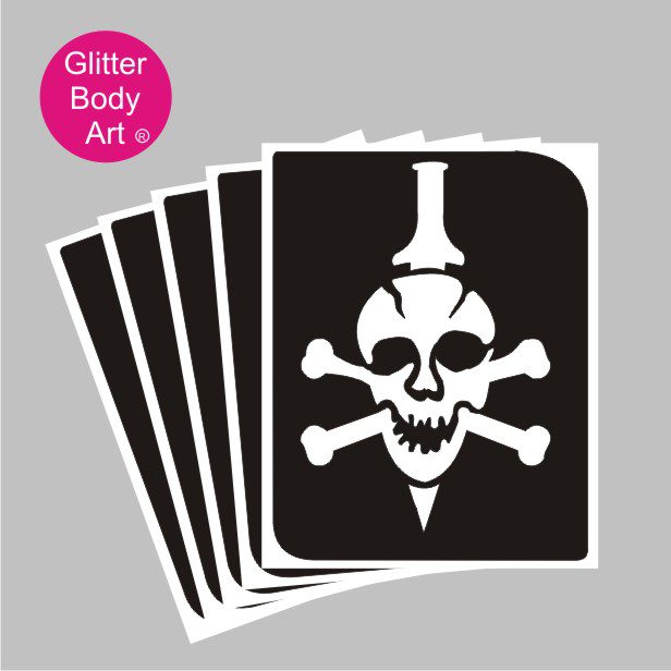 skull dagger glitter tattoo stencil 065 skull and bones with dagger through the head temporary tattoo stencil for halloween