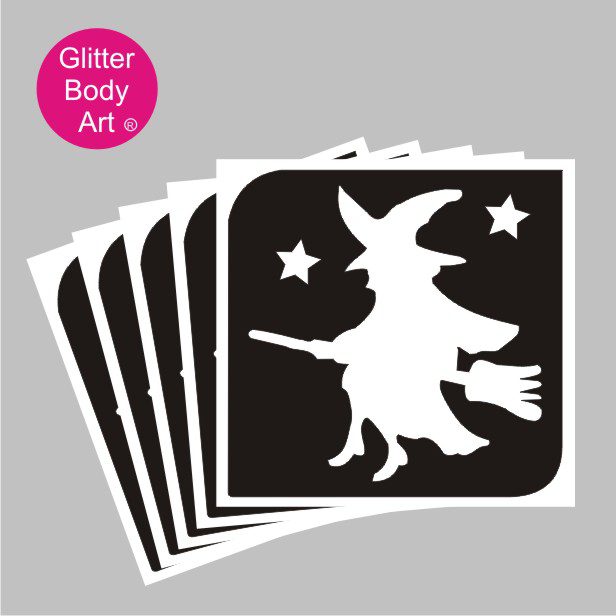 witch glitter tattoo stencil 197 halloween witch on a flying broom temporary tattoo stencil