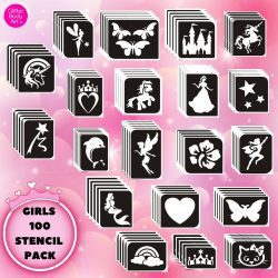girls 100 refill stencil pack of glitter tattoo stencils