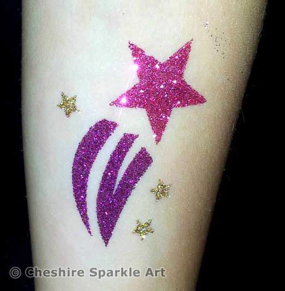 shooting star pink star glitter tattoo