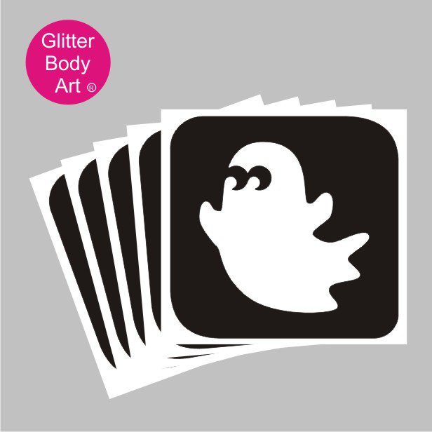 ghost glitter tattoo stencil 455 spooky the ghost, casper the ghost temporary tattoo stencil