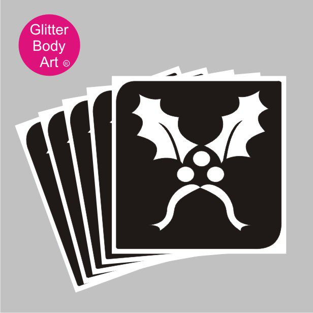holly glitter tattoo stencil 257 Christmas holly with berries temporary tattoo stencil