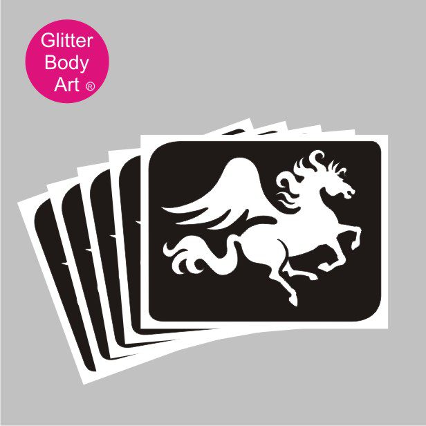 pegasis glitter tattoo stencil 283 Pegasus flying horse temporary tattoo stencils