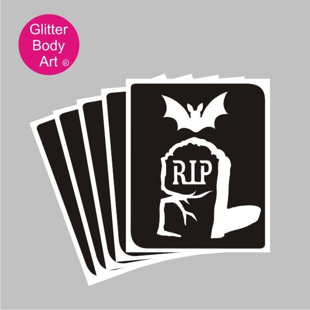 halloween glitter tattoo stencil 297 RIP Grave stone with bat temporary tattoo stencil, halloween stencil