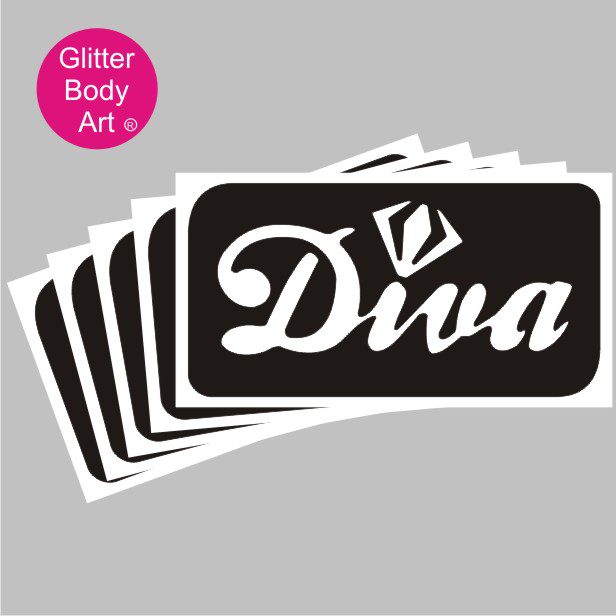 diva_glitter_tattoo_stencil_166 Diva with a diamond temporary tattoo stencil