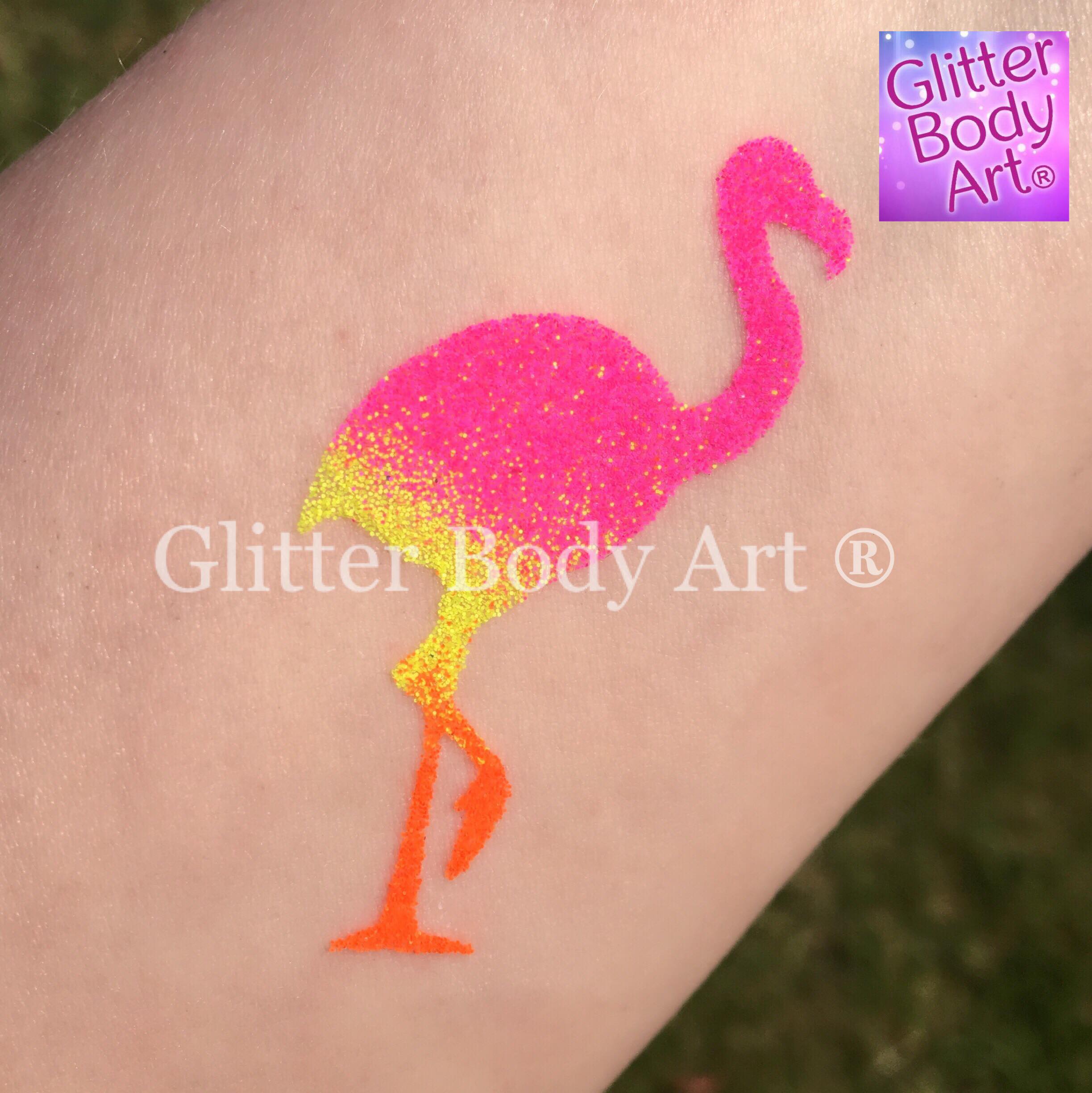 Flamingo Glitter Tatto neon pink flamingo temporary tattoo, flamingo glitter tattoo
