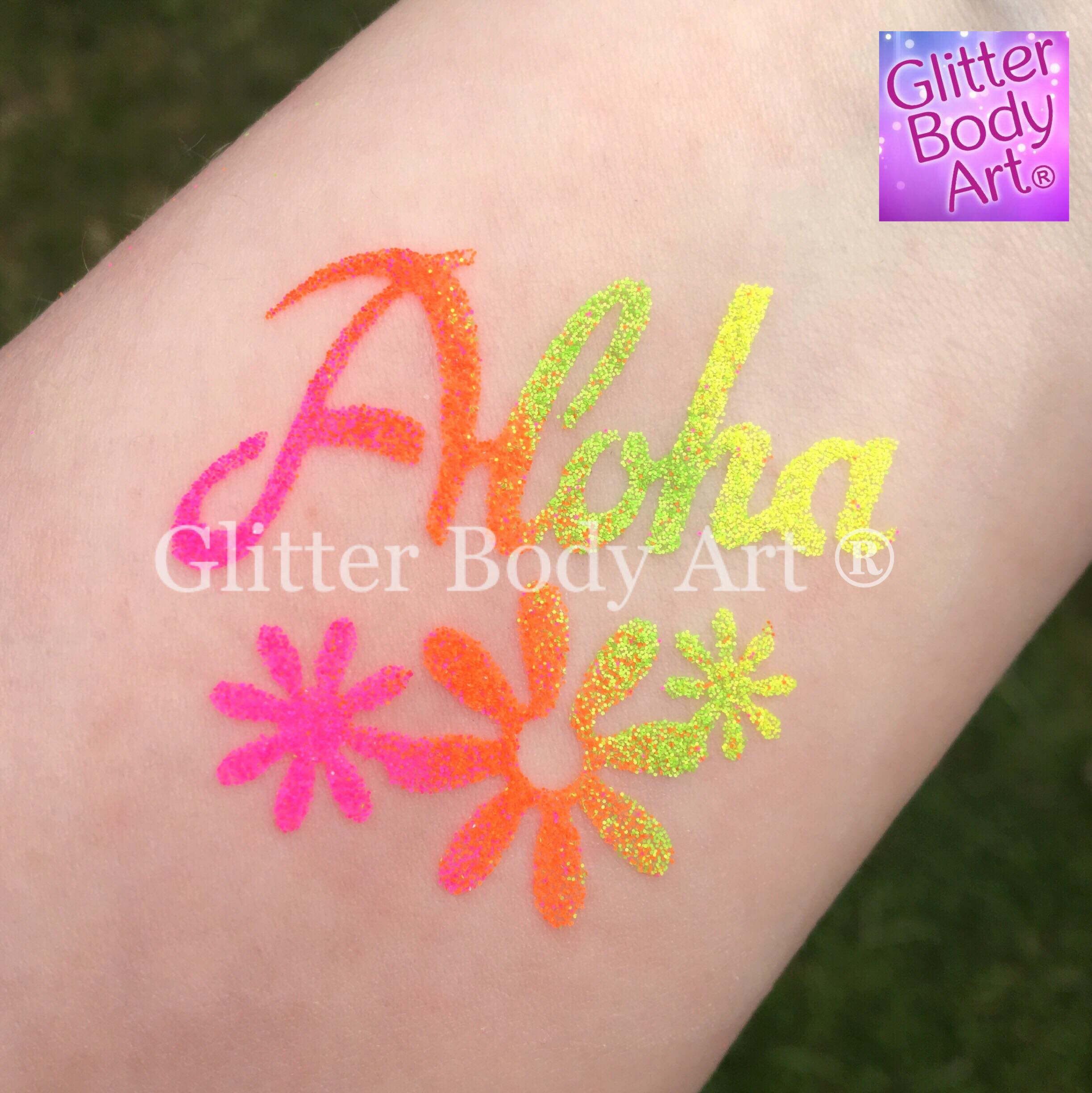 Aloha Glitter Tattoo Aloha hawaiian temporary tattoo stencil