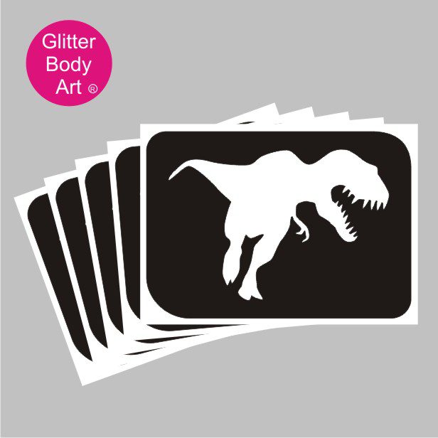 t rex glitter tattoo stencil 379 T-rex dinosaur stencil, dinosaur temporary tattoo for boys