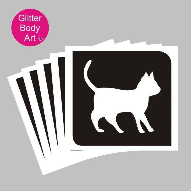 cat_glitter_tattoo_stencil_046 cute kitten temporary tattoo stencil, pussy cat stencil template, cats protection stencil
