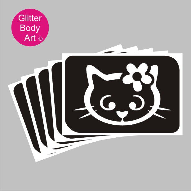 mi mi cat glitter tattoo stencil 386 Hello Kitty with flower in her hair temporary tattoo stencils