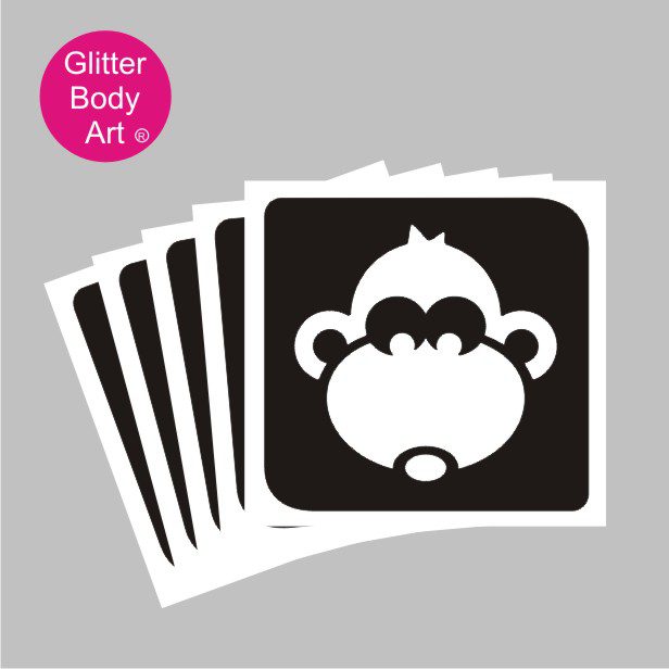 monkey_glitter_tattoo_stencil_031 Cute monkey temporary tattoo stencil for glitter tattoos