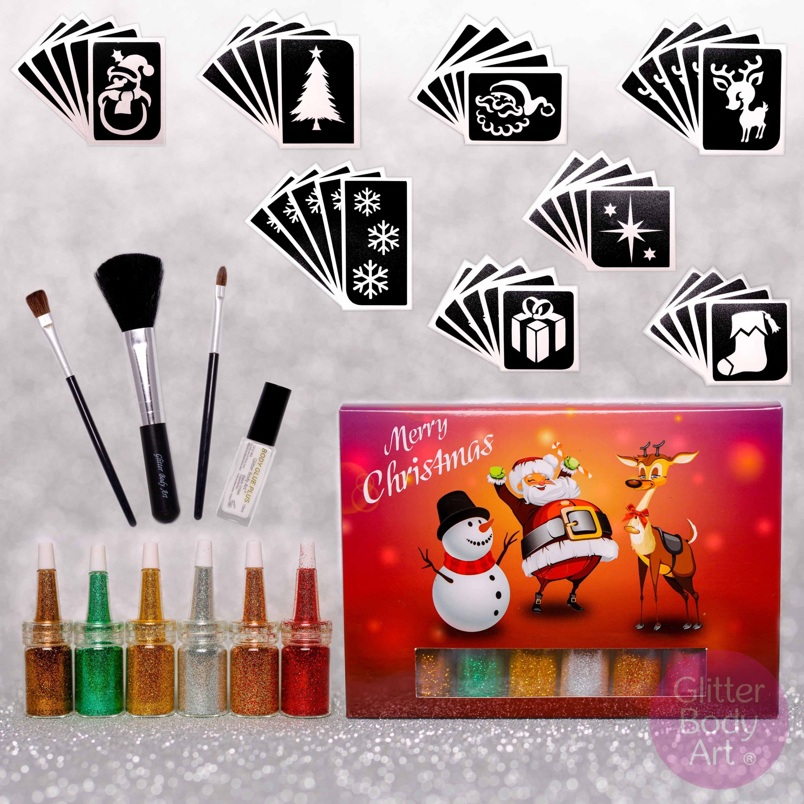 Christmas Glitter Tattoo Kit Christmas Glitter Tattoo Kit, festive Christmas stencil template designs