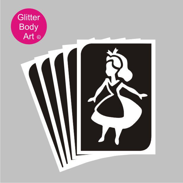 alice_glitter_tattoo_stencil_017 Alice in Wonderland temporary tattoo stencil, set of 5