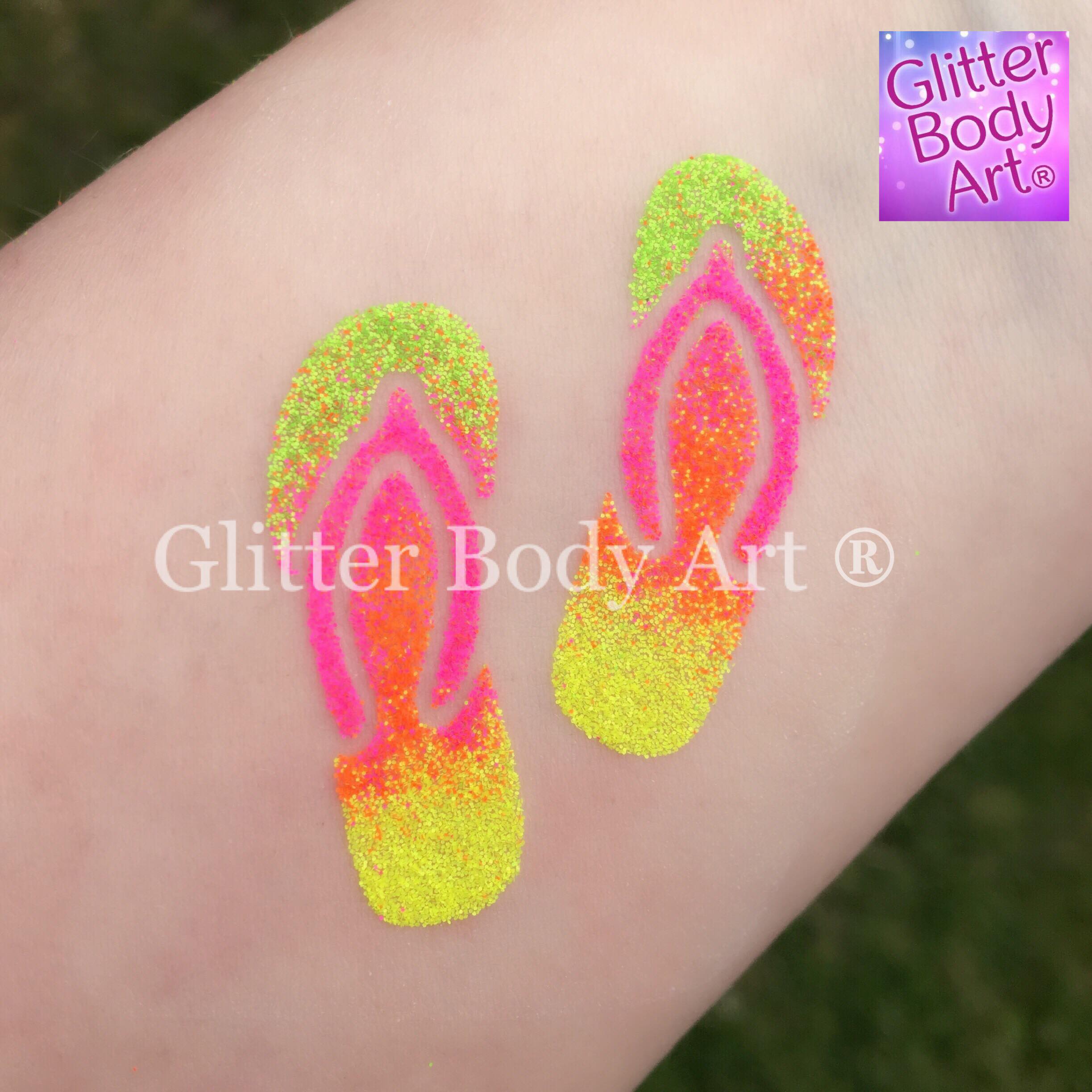 Neon glitter flip flops flip flop temporary tattoo stencil for glitter tattoos