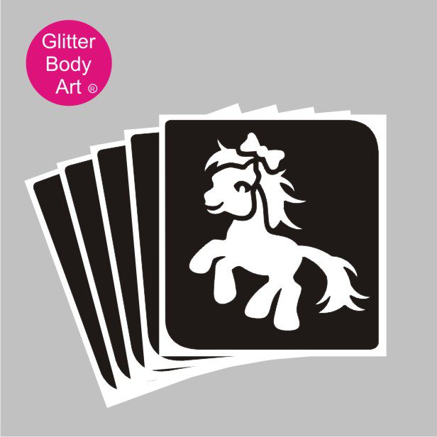 pony glitter tattoo stencil 211 My little Pony with bow temporary tattoo stencil