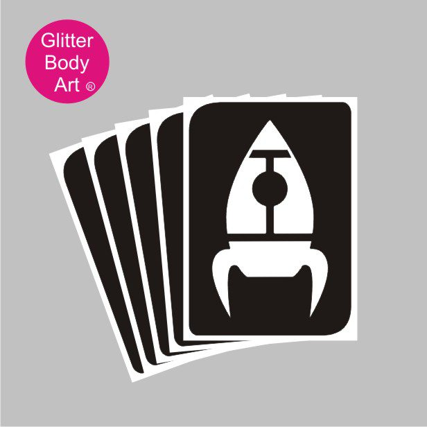 rocket glitter tattoo stencil 408 space rocket, spaceship stencil for temporary tattoos at space parties