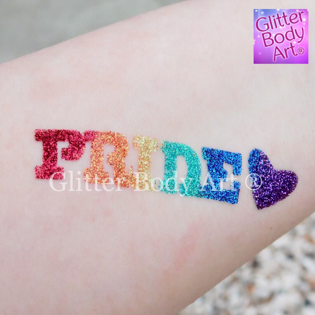 pride wordart Pride rainbow temporary tattoo for Gay Pride glitter tattoos