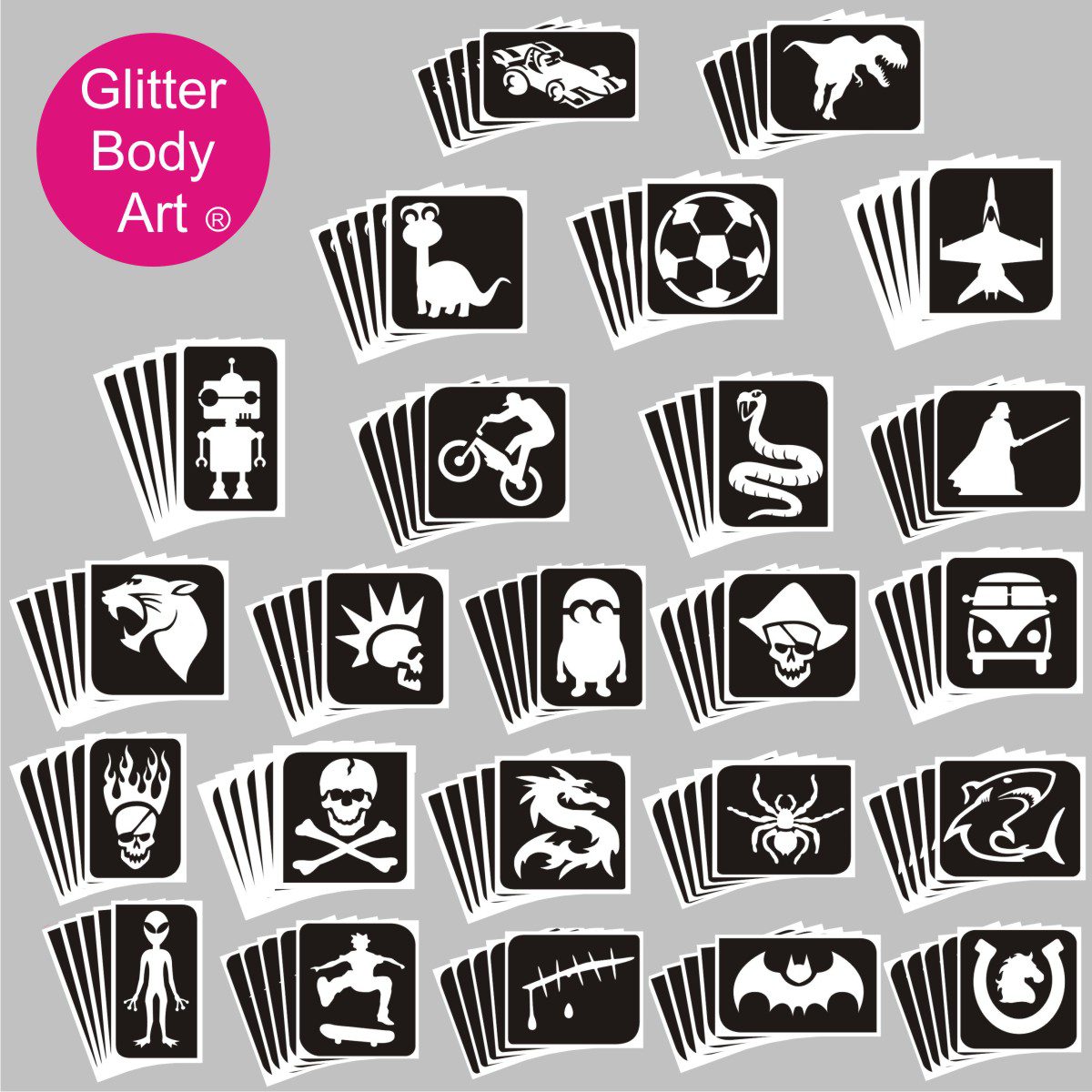 bumper_box_boys_stencils glitter tattoo stencil selection of temporary tattoos for bumper box