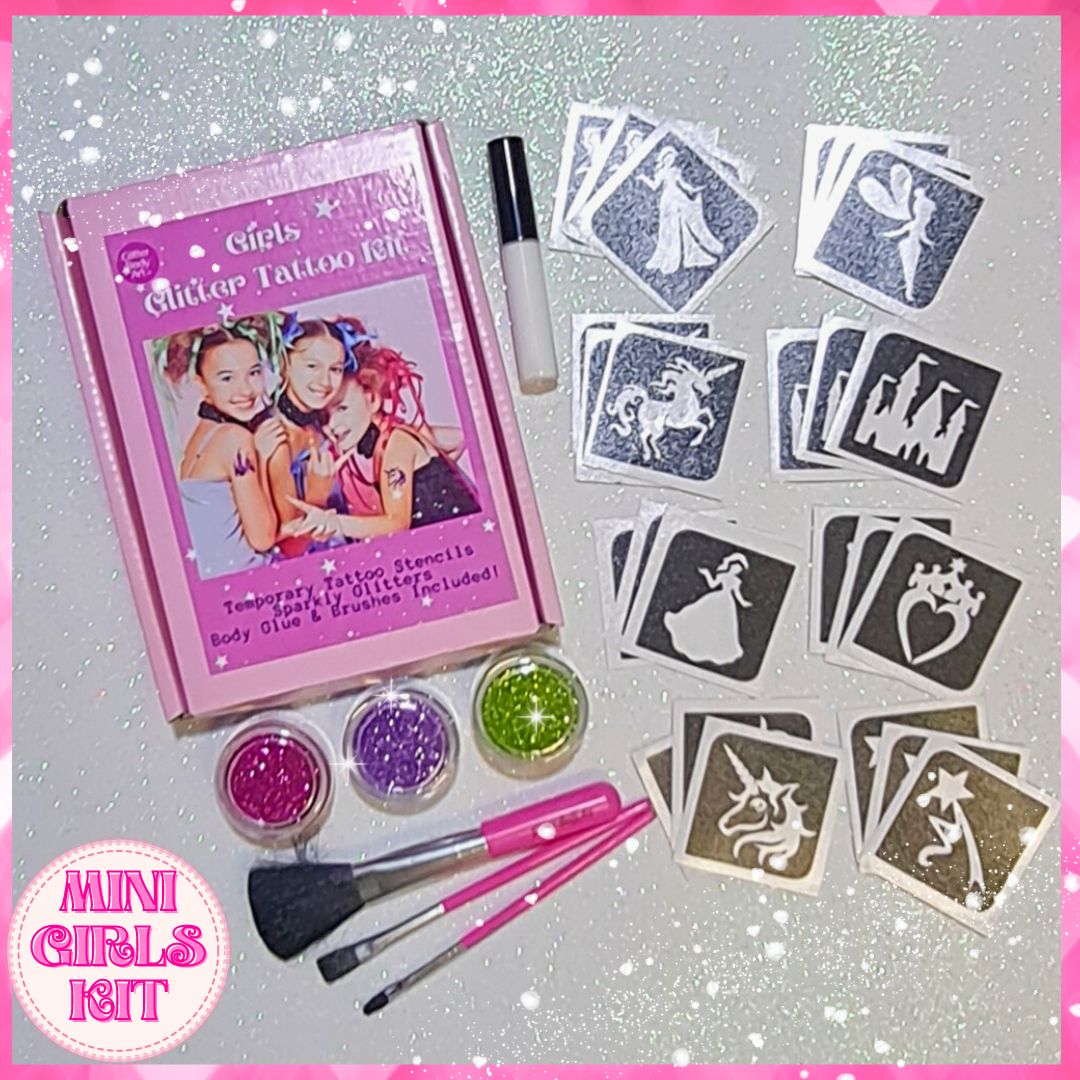 new girls mini kit (1) Girls pretty glitter tattoo kit to make sparkly temporary tattoos