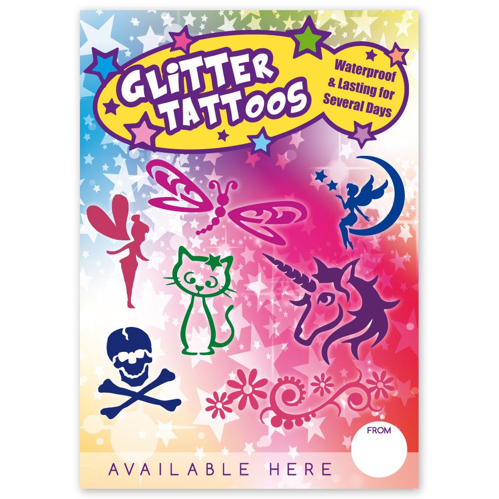 Glitter-Body-Art-Poster-2018-B glitter tattoo advertising poster A4 size, temporary tattoo stencil banner
