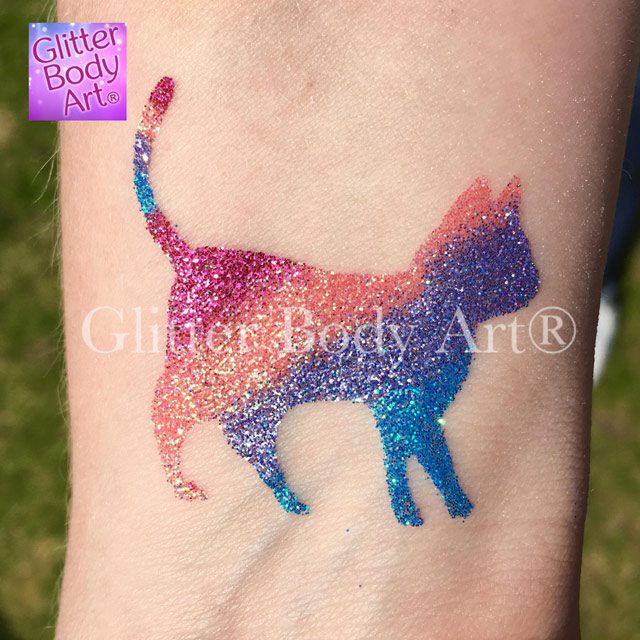 Cat01 pussy cat temporary tattoo stencil for kid, cat glitter tattoo