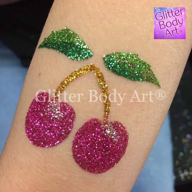 Cherries Cherry glitter tattoo stencil, cherry temporary tattoos for kids