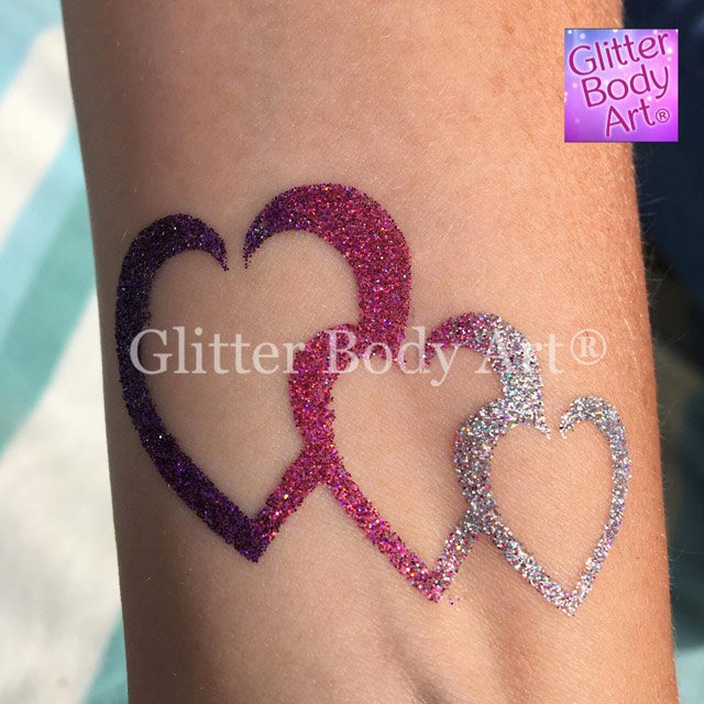 Hearts-band triple heart temporary tattoo stencil, heart entwined glitter tattoo