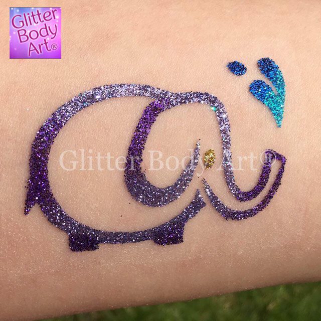 Nelly elephant temporary tattoo stencil, jungle party glitter tattoos
