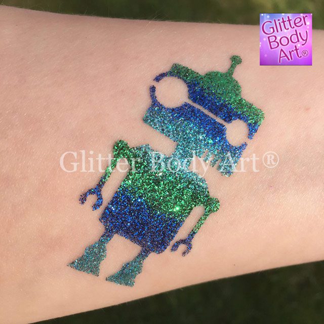 Robot robot temporary tattoo stencil - boys glitter tattoo party