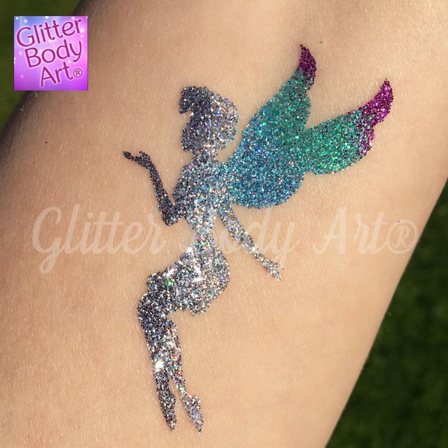 blossom fairy temporary tattoo stencil for sparkly glitter tattoo, girls fairy party