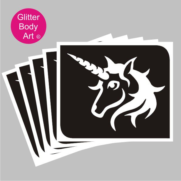 unicorn glitter tattoo stencil 430 beuatiful unicorn head temporary tattoo stencil