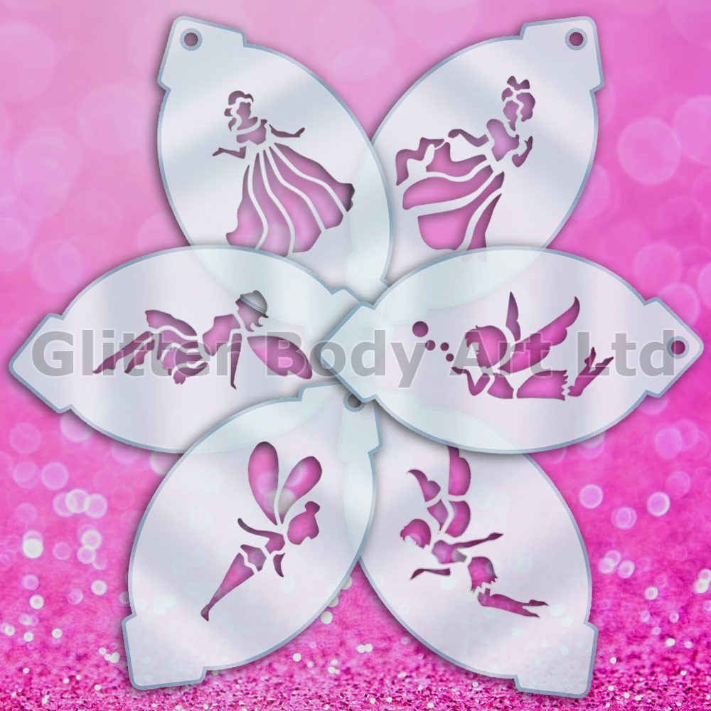 FP-Princess-Fairies-6-Pack facepainting stencils, fairies stencils for face paint