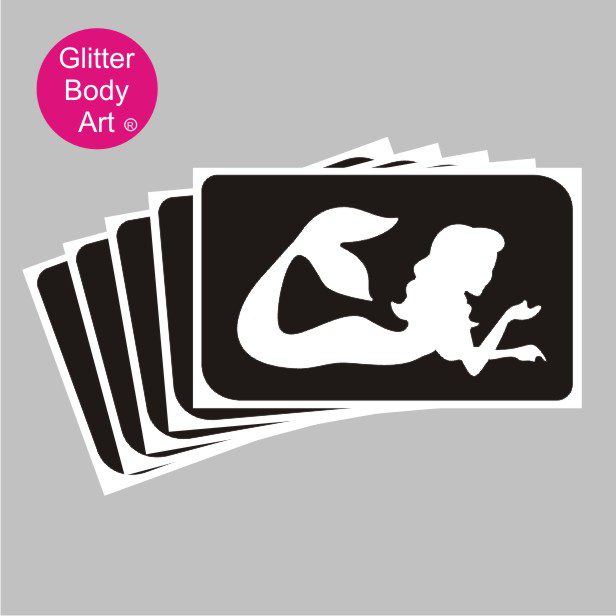 mermaid glitter tattoo stencil 460 laying down mermaid stencil, under the sea party ideas