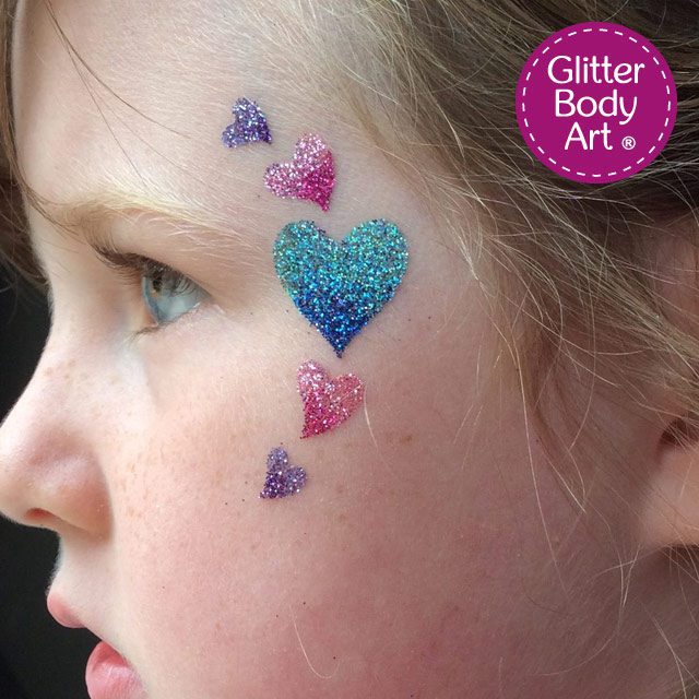 Hearts-face hearts glitter tattoo, heart temporary tattoo for kids