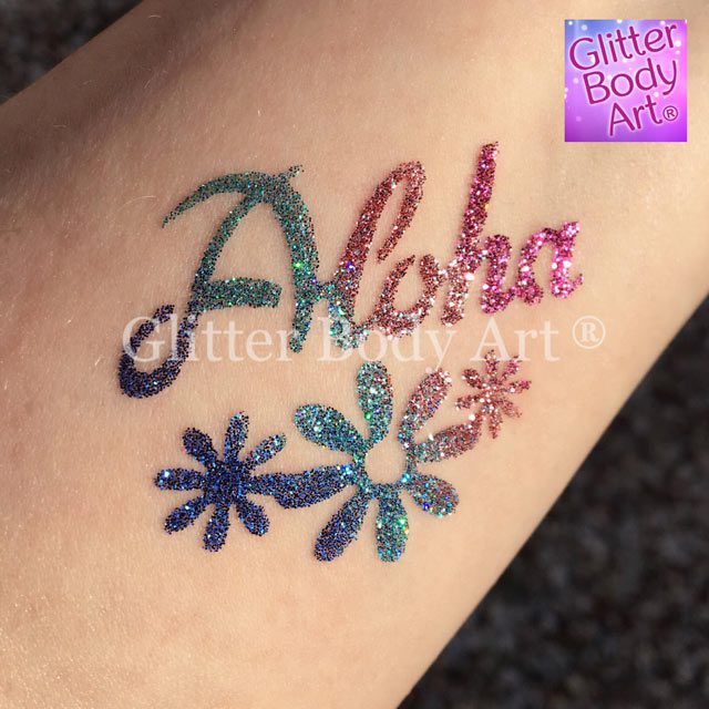 Glitter-Pic-Aloha aloha hawaiiain temporary tattoo stencil