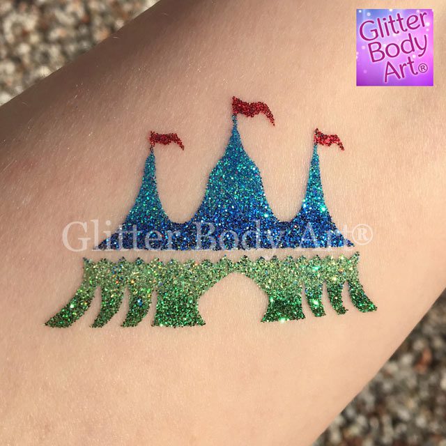 Glitter-Pic-Circus-Tent circus tent temporary tattoo, greatest showman glitter tattoos