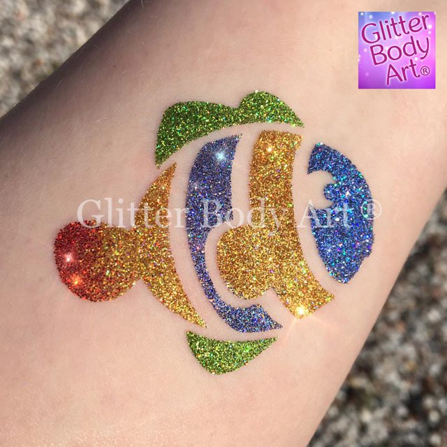 Glitter-Pic-Clownfish Clown fish temporary tattoo stencil, Finding Nemo glitter tattoo