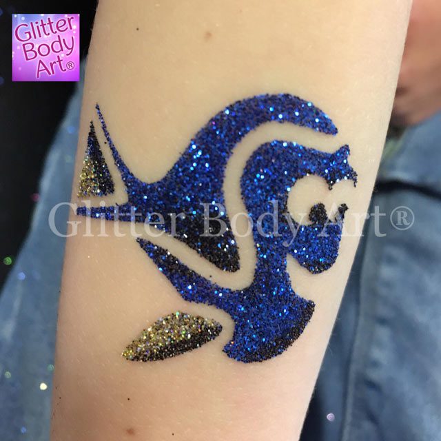 Glitter-Pic-Fish Finding Nemo Dory temporary tattoo stencils for Under the Sea themed glitter tattoos