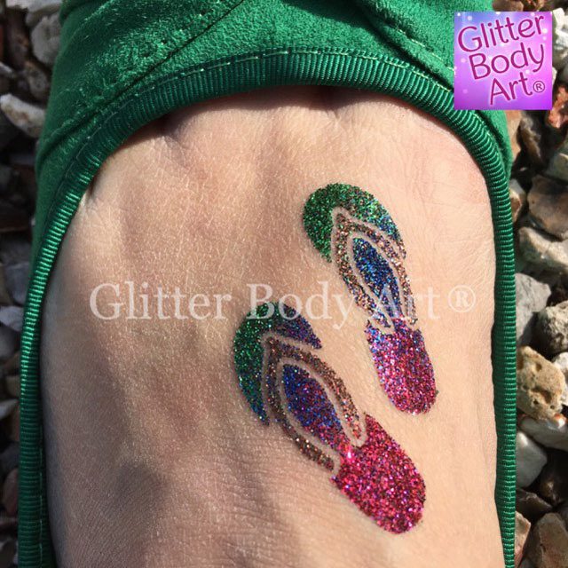 Glitter-Pic-Flipflops flip flop temporary tattoo stencil for kids glitter tattoos