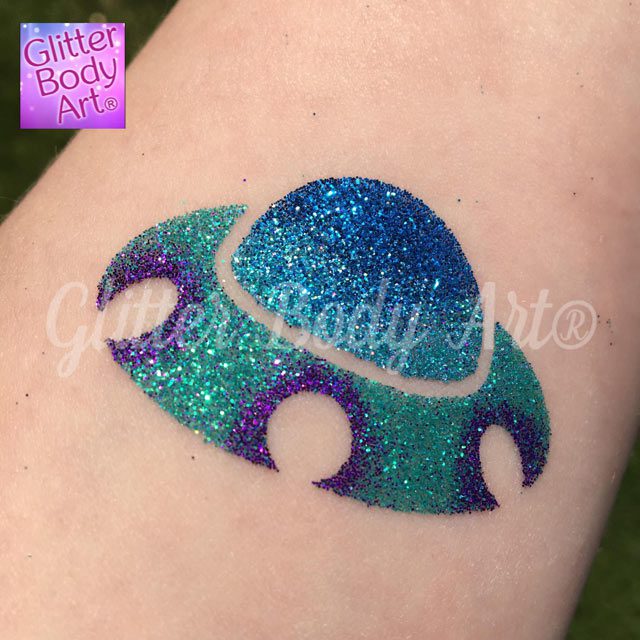 Glitter-Pic-Flying-Saucer flying saucer, ufo temporary tattoo stencil for space glitter tattoos