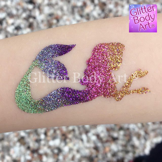 Glitter-Pic-Mermaid-01 mermaid glitter tattoo stencil, temporary tattoos for kids, under the sea party