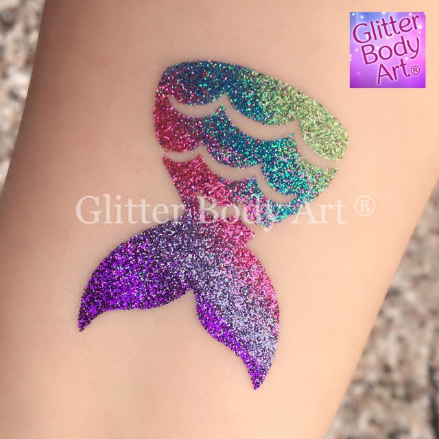 Glitter-Pic-Mermaid-Tail mermaid tale temporary tattoo stencil for mermaid party glitter tattoos