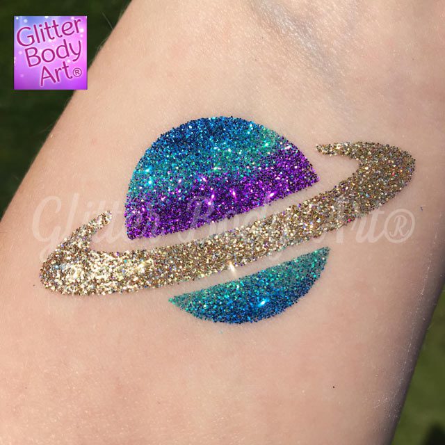 Glitter-Pic-Saturn saturn planet temporary tattoo stencil for space party glitter tattoos