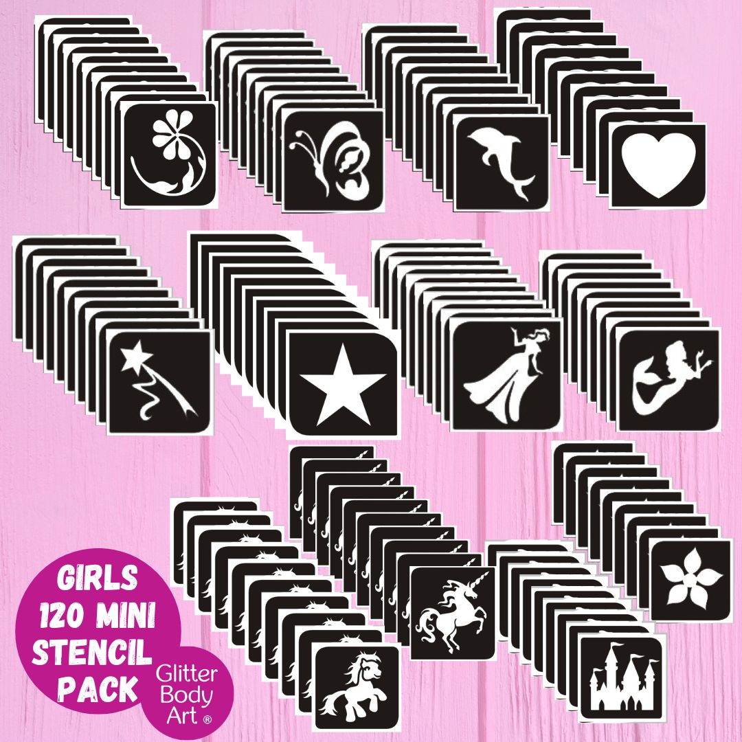 Girls 120 stencil pack girls glitter tattoo stencils midi size