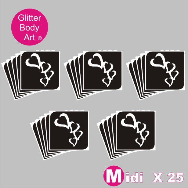 hearts glitter tattoo stencil 082 25 midi sized heart chain temporary tattoo stencils for glitter tattoos